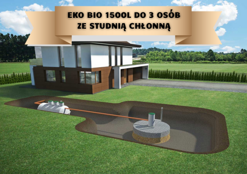Przydomowa oczyszczalnia biologiczna EKO-BIO 1500 l do 3 osób ze studnią chłonną