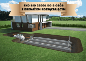 Przydomowa oczyszczalnia biologiczna EKO-BIO 2500 l do 5 osób z drenażem 30 mb